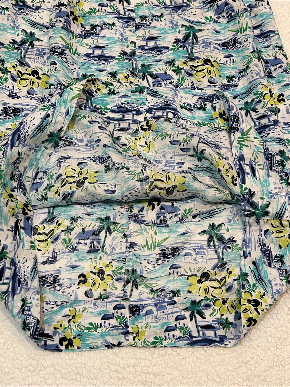 J. Jill Love Linen Sleeveless Dress size 1X Women's Tropical Print Blue & White - Picture 8 of 13